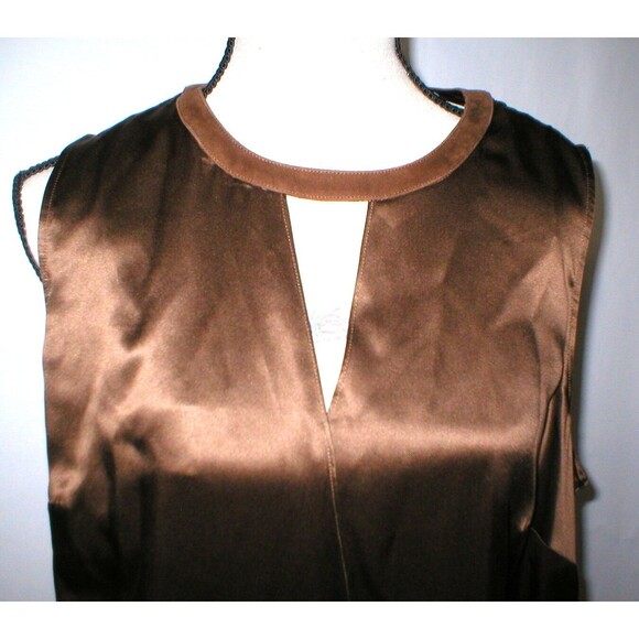 Womens New Ralph Lauren NWT 22 W 22W Silk Suede Dark Chocolate Brown Blouse Key - Picture 4 of 8